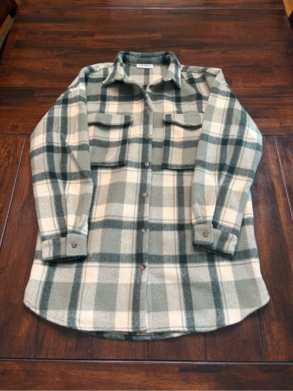 12th Tribe Juniper Green Plaid Oversized Shacket, Size M
